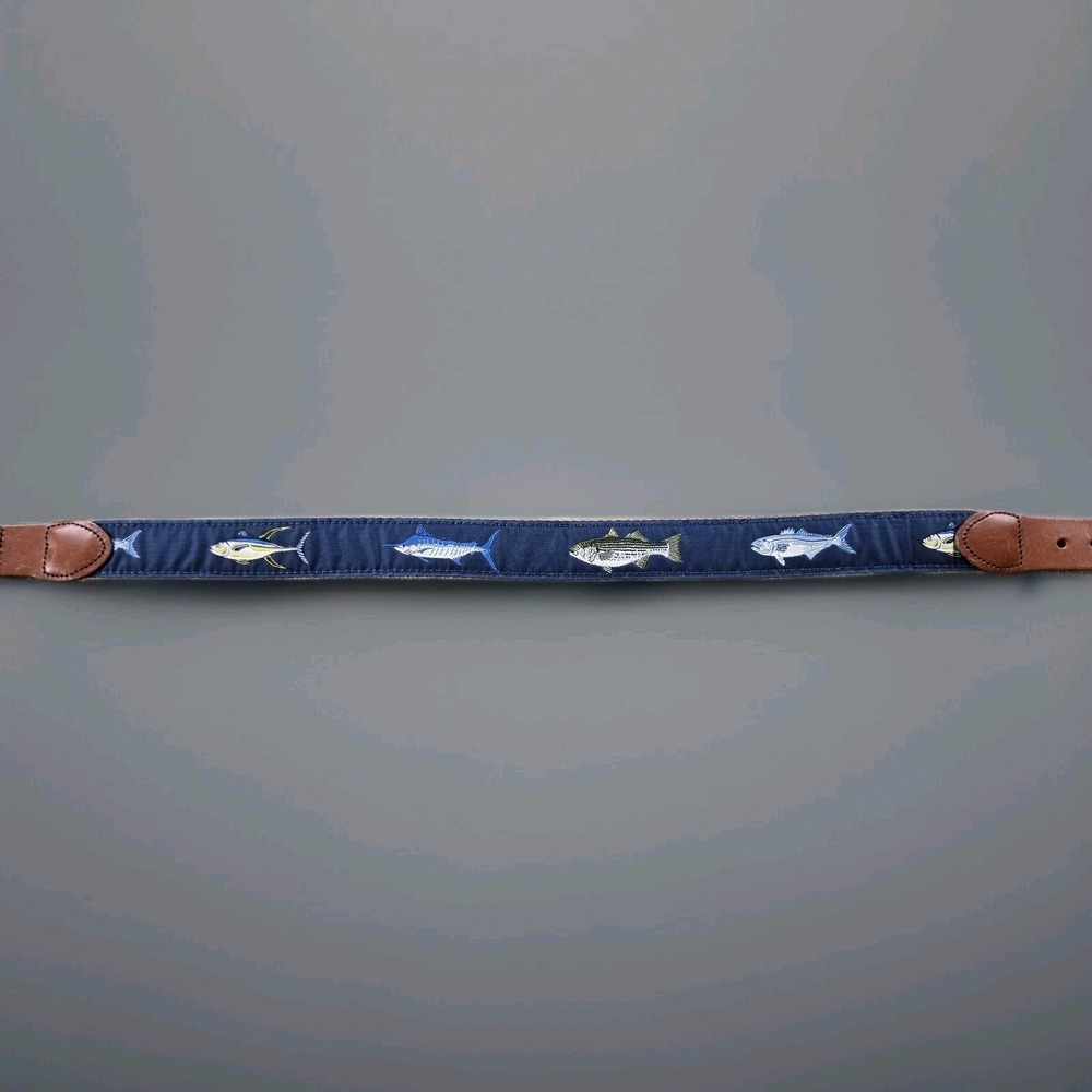 Leather Man LTD Youth Boy's Fabric & Leather Belt Fish Fisherman Fits 22" - 25"